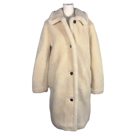 Gap Ivory Sherpa Teddy Mid Length Button Front Coat Women's Small - Picture 1 of 15